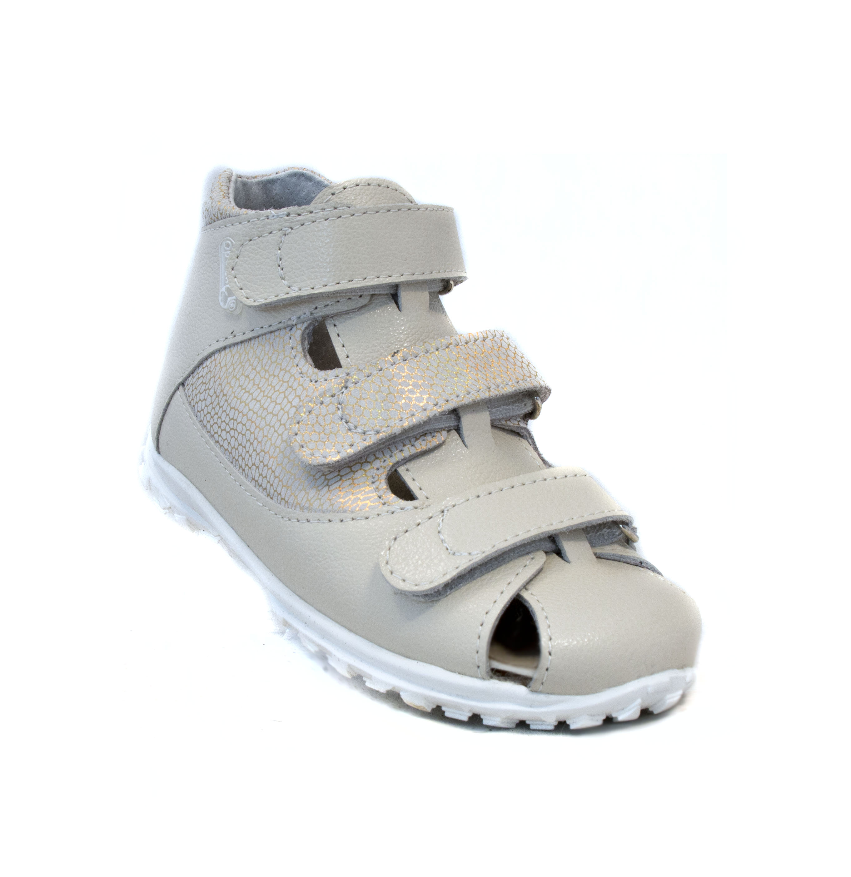 Сандалии детские ортопедические с закрытым носом Орфея Б3-202-056-281-1 кожаные бежевые с разводами фото 1